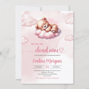 Slaap teddybeer wolk negen meisje baby shower kaart