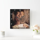 Slaap - Twee beschermengels en kinderen Vierkante Klok (Huis)