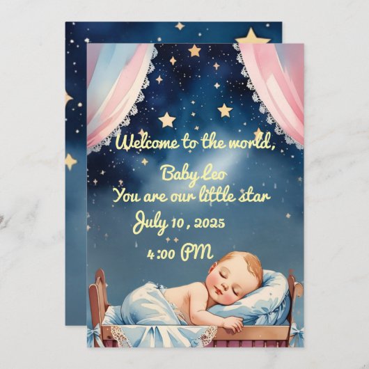 "Slaap Uitnodiging voor Baby Jongen (Voorkant / Achterkant)