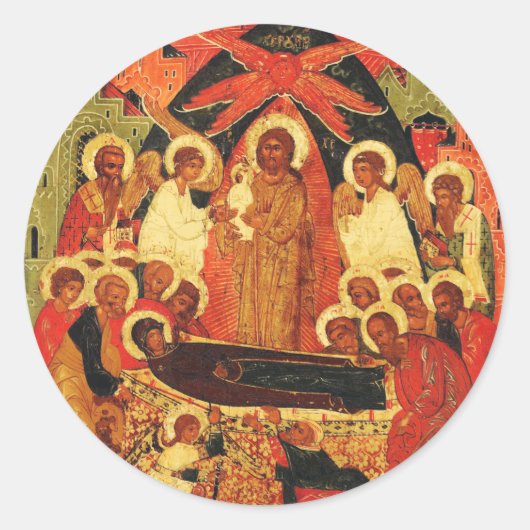 Slaap van de Moeder Gods orthodoxe icoon Ronde Sticker (Voorkant)