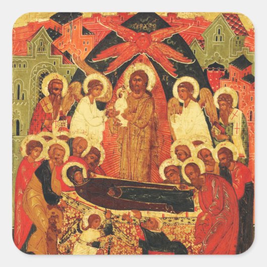 Slaap van de Moeder Gods orthodoxe icoon Vierkante Sticker (Voorkant)