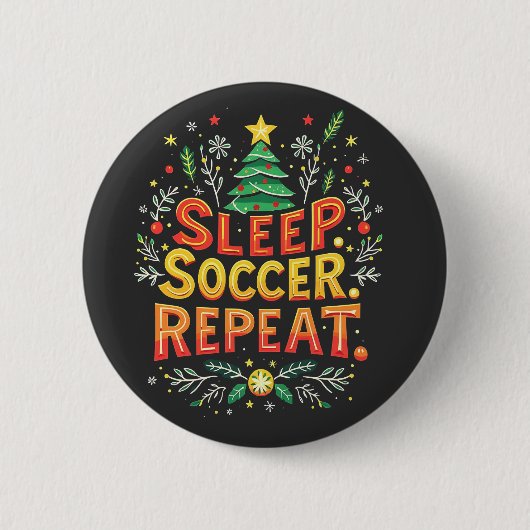 Slaap Voetbal Herhaal Kerstboom Voetballiefhebber Ronde Button 5,7 Cm (Voorkant)