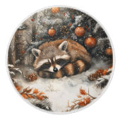 Slaap Wasbeer grillige rustieke kerst Keramische Knop (Voorkant)