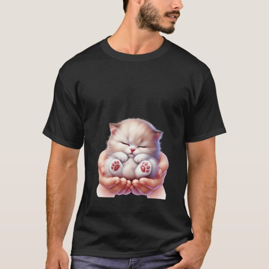 Slaap wit katje in handen Tiny kat 🐾💤 T-shirt (Voorkant)