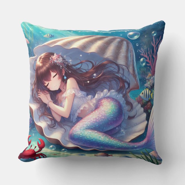 Slaap Zeemeermin Vierkant Kussen (Voorkant)
