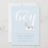 Slaapbaby boy shower bleek blauw typografie kaart (Voorkant)