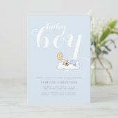 Slaapbaby boy shower bleek blauw typografie kaart (Staand voorkant)
