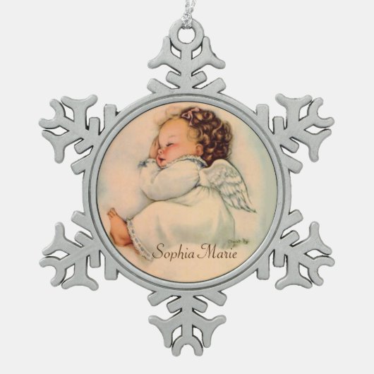  slaapbaby Girl Angel Tin Sneeuwvlok Ornament (Voorkant)