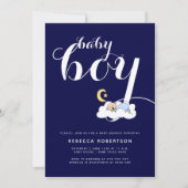 Slaapbaby jongen douche navy blauwe typografie kaart (Voorkant)