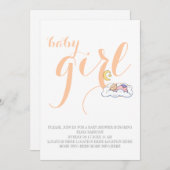 Slaapbaby meisje douche perzik tekst minimaal kaart (Voorkant / Achterkant)