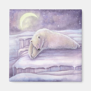 Slaapbeer IJsbeer Schattig Knuffelig Winter Kunst Magneet