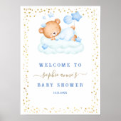Slaapbeer Jongen Baby Shower Welkom Bord Poster (Voorkant)