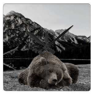 Slaapbeer Rustieke Blokhut Decoratie Landschap Vierkante Klok