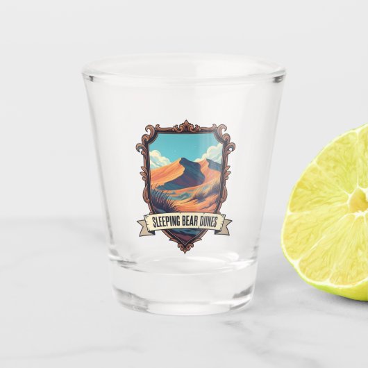 Slaapbeerduinen Michigan Reizen Shot Glas (Voorkant)