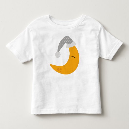 Slaapbeweging, nachtkap, cute maan, gele maan kinder shirts (Voorkant)