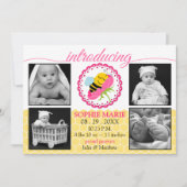 Slaapbijen baby meisje foto geboorte aankondiging (Voorkant)