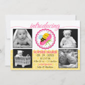 Slaapbijen baby meisje foto geboorte aankondiging (Voorkant)