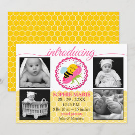 Slaapbijen baby meisje foto geboorte aankondiging