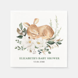 Slaapbos Deer White Floral Greenery Fawn Servet