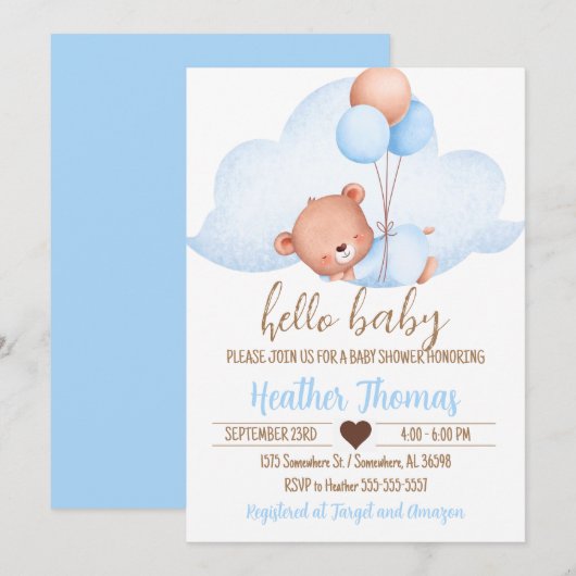 Slaapbruin Beer en Baby shower van de cloud Kaart (Voorkant / Achterkant)