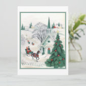 Slaapbuikhoornschoen in de kerk feestdagenkaart (Staand voorkant)