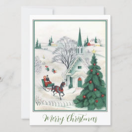 Slaapbuikhoornschoen in de kerk feestdagenkaart