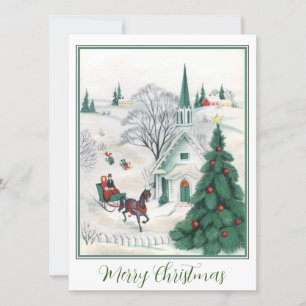 Slaapbuikhoornschoen in de kerk feestdagenkaart