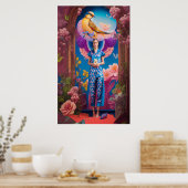 Slaapdame in blauwe pyjama poster (Keuken)