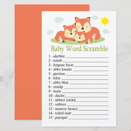 Slaapdichte vos Baby woord hussel spel (Voorkant / Achterkant)