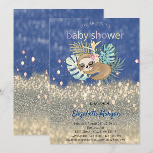 Slaapdier Glitter Bokeh Baby Shower Kaart (Voorkant / Achterkant)