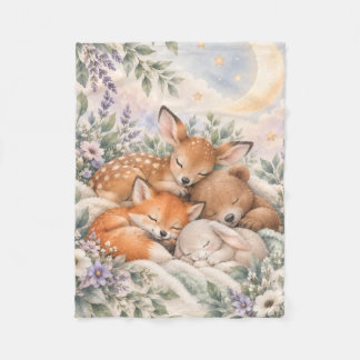 Slaapdieren in het bos watercolor baby fleece  deken