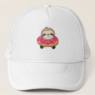 Slaapdieren met zoete luiaard in donut roze trucker pet