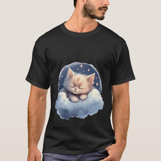 Slaapdroomkat Slapend op Wolk Nachthemel Kunst 🌙 T-shirt (Voorkant)