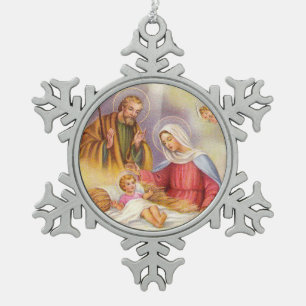Slaapelijke kerstfamilierelatie Jezus Joseph Tin Sneeuwvlok Ornament