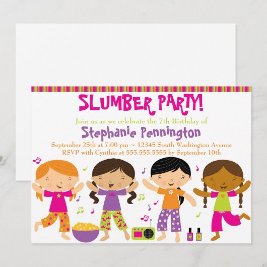 Slaapelijke uitnodiging voor verjaardagsfeestje me (Voorkant / Achterkant)