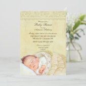  Slaapend Baby Zachte Pastel Gele kant Kaart (Staand voorkant)