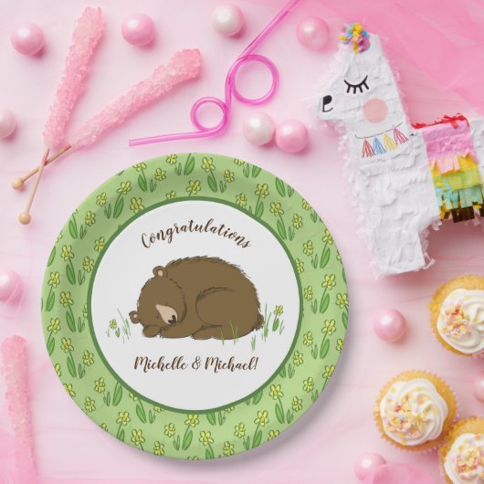 Slaapend Beer Baby shower Woodland Papieren Bordje (Feest)