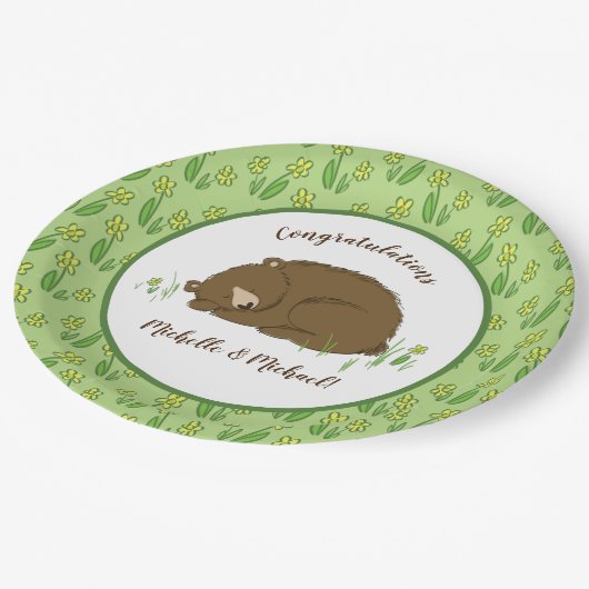 Slaapend Beer Baby shower Woodland Papieren Bordje (Gekanteld)