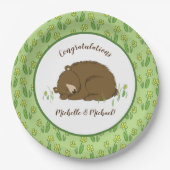 Slaapend Beer Baby shower Woodland Papieren Bordje (Voorkant)