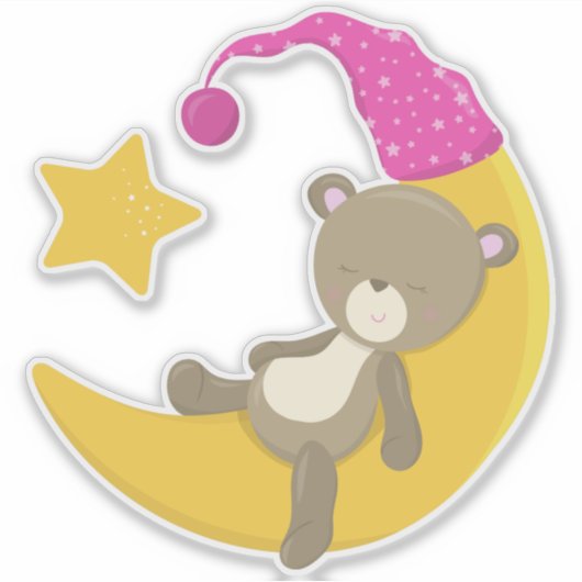 Slaapend Beer, Beer op de maan, stut Beer Sticker (Voorkant)