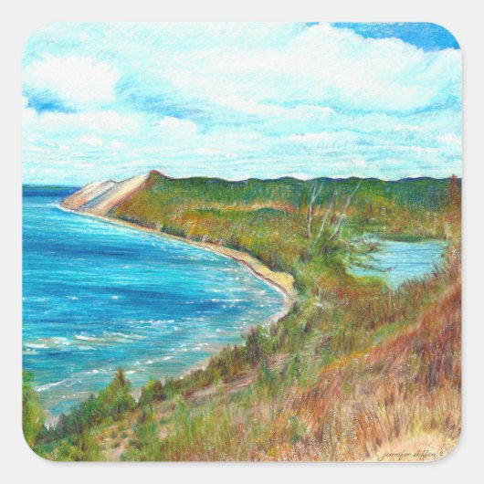 Slaapend Beer Dunes Lakeshore Michigan Beach Park Vierkante Sticker (Voorkant)