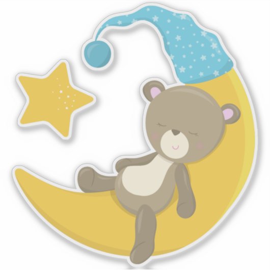 Slaapend Beer, stut Beer, Beer op de maan Sticker (Voorkant)