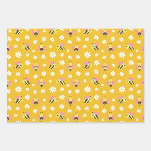 Slaapend bijenpatroon Cartoon Inpakpapier Vel (Voorkant)