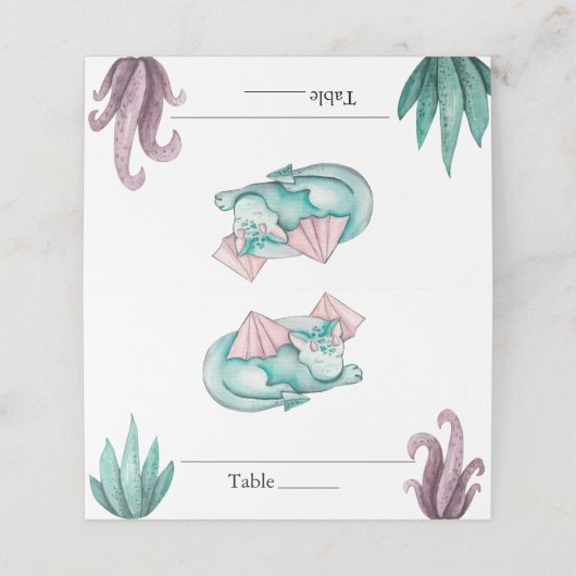 Slaapend Blauwgroen dragon Baby shower Plaatskaartje (Buitenkant ongevouwen)