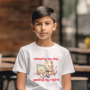 "Slaapend-by-Day Gaming by Night" Cat Video Game T-shirt