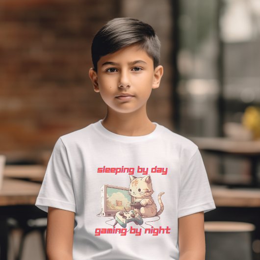 "Slaapend-by-Day Gaming by Night" Cat Video Game T-shirt