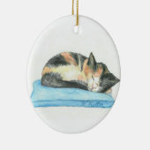Slaapend Calico Kitten kerstversiering Keramisch Ornament (Rechts)