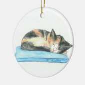 Slaapend Calico Kitten kerstversiering Keramisch Ornament (Links)