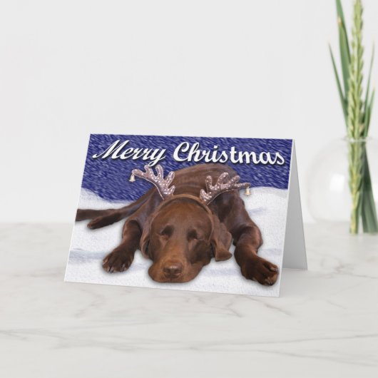 Slaapend chocolade lab met Antlers Foto aangepast Feestdagen Kaart (Voorkant)