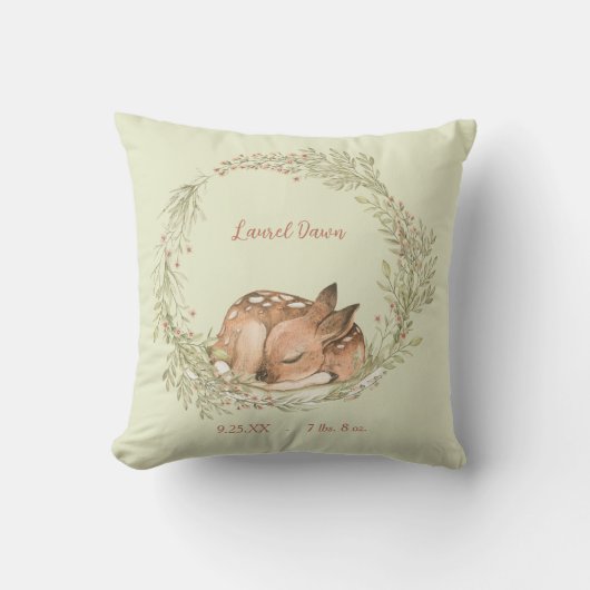 Slaapend deer Fawn Spring Leaf Wreater Kussen (Voorkant)